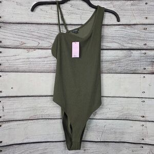 Wild Fable L Olive One-Shoulder Bodysuit NWT